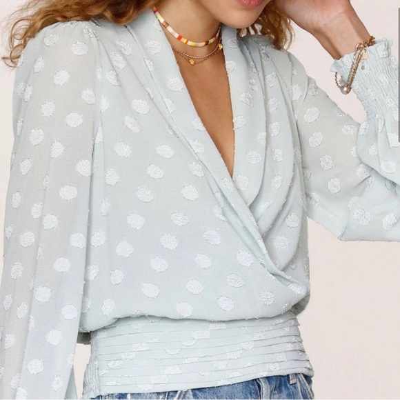 Heartloom Georgette Blouse Smocked Kaelin Top Sage Green Jacquard Fabric Medium - Picture 2 of 8